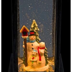 Alpine 11" Indoor Outdoor Lantern Snowman Snow Globe Holiday Christmas Lights Up